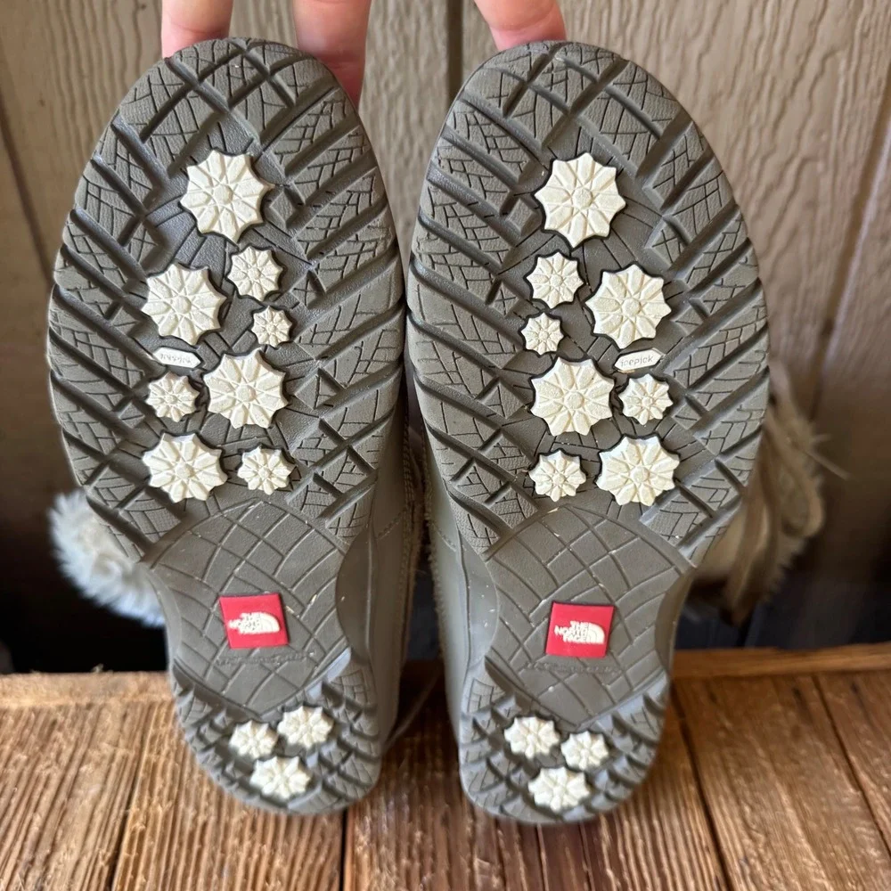 The North Face Shellista Lace Up Winter Boots Tan Suede Faux Fur Women 8 A0Z3